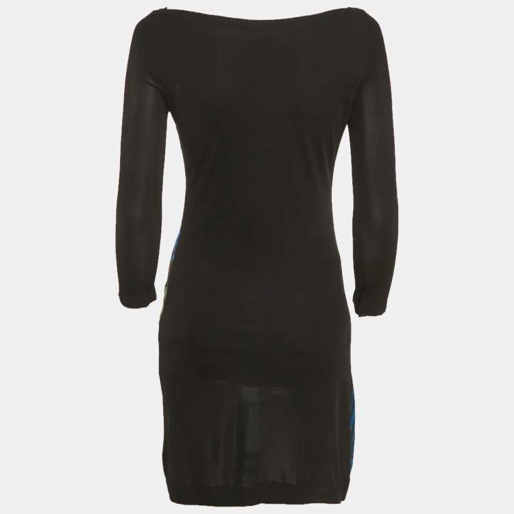 Pre Owned Roberto Cavalli  Black/Blue Printed Jersey Mini Dress S