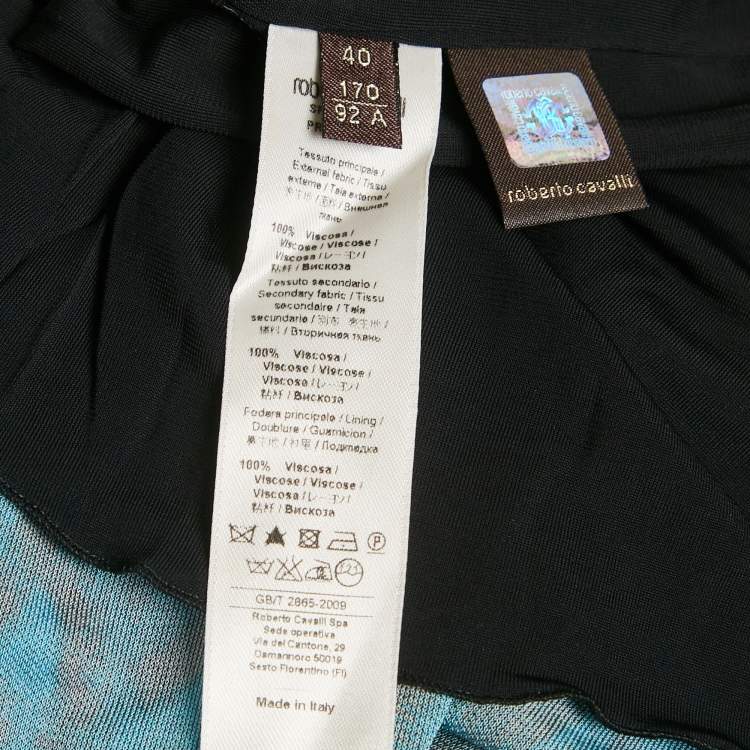 Pre Owned Roberto Cavalli  Black/Blue Printed Jersey Mini Dress S