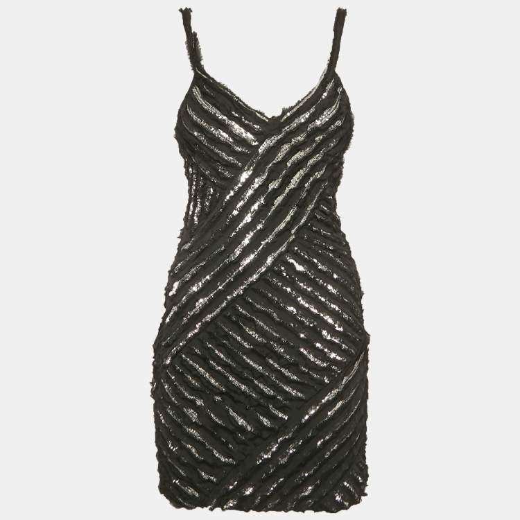 Pre Owned Roberto Cavalli Black Silk Strappy Mini Dress S