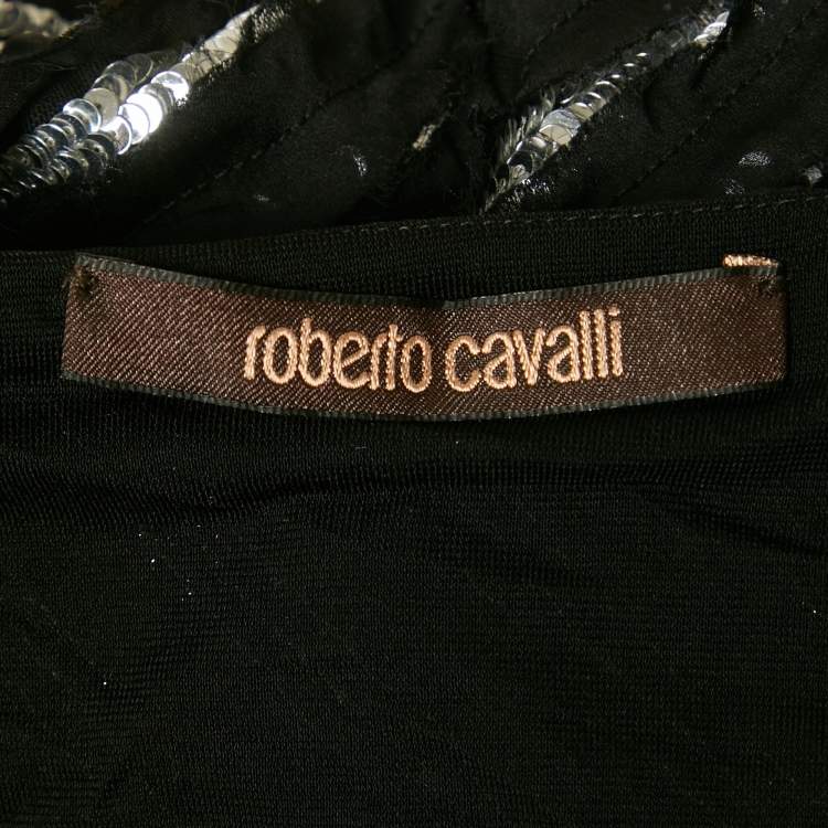 Pre Owned Roberto Cavalli Black Silk Strappy Mini Dress S