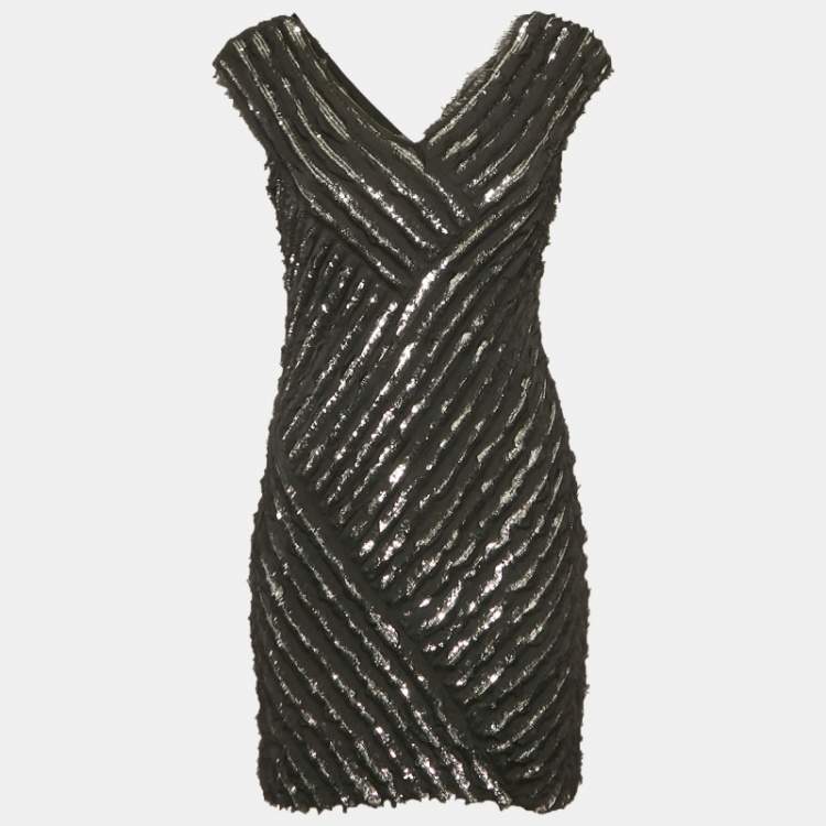 مملوكة مسبقًا Roberto Cavalli Black Silk Sequin Mini Dress S