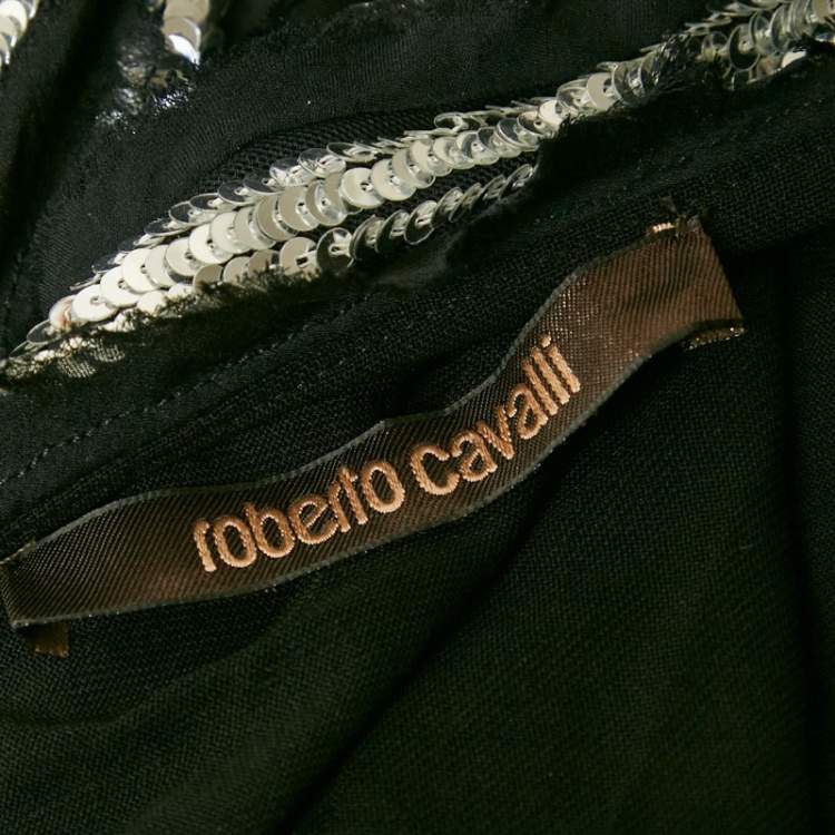 مملوكة مسبقًا Roberto Cavalli Black Silk Sequin Mini Dress S