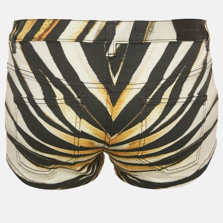 Pre Owned Roberto Cavalli Yellow Ray Of Gold Print Denim Shorts S/Waist 27"