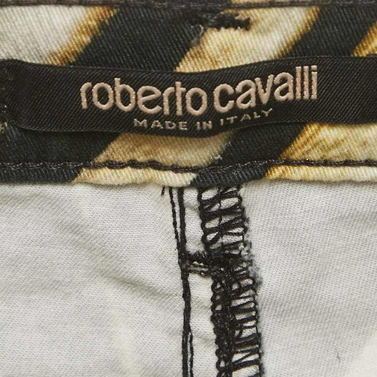 Pre Owned Roberto Cavalli Yellow Ray Of Gold Print Denim Shorts S/Waist 27"