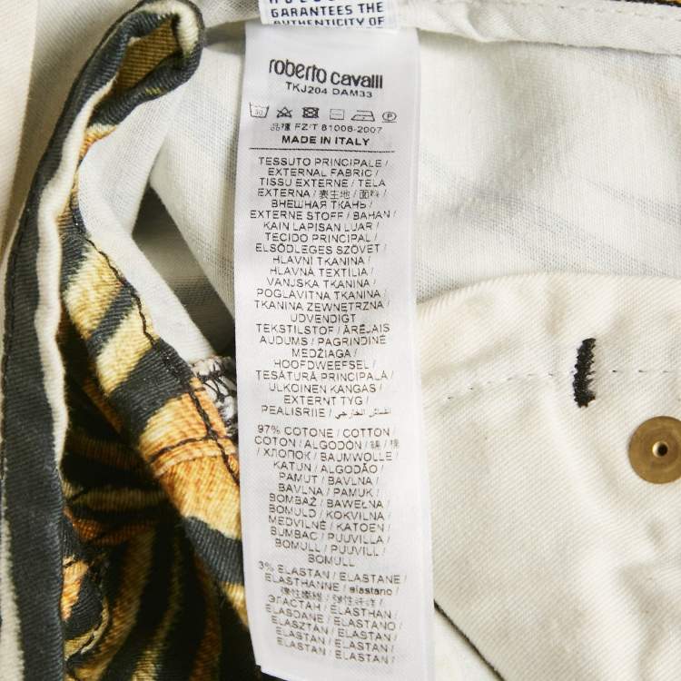 Pre Owned Roberto Cavalli Yellow Ray Of Gold Print Denim Shorts S/Waist 27"