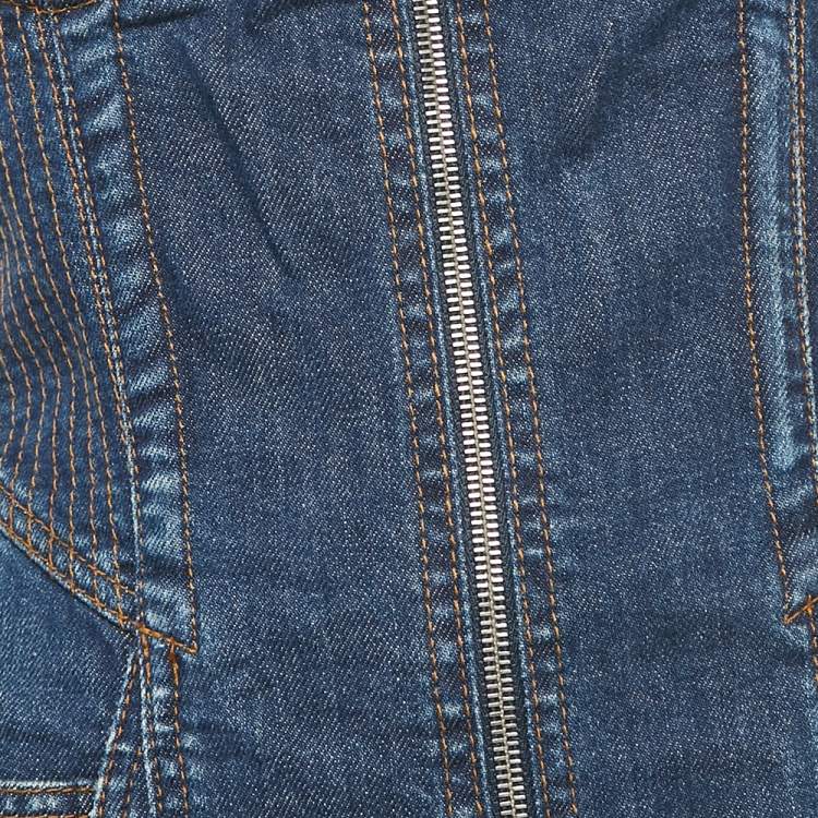 Pre Owned فستان روبرتو كافالي جينز مزين بصديرية أزرق قصير مقاس وسط (ميديوم)