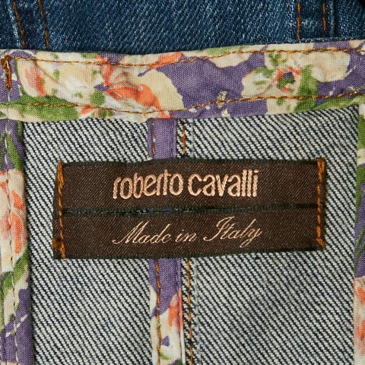 Pre Owned فستان روبرتو كافالي جينز مزين بصديرية أزرق قصير مقاس وسط (ميديوم)