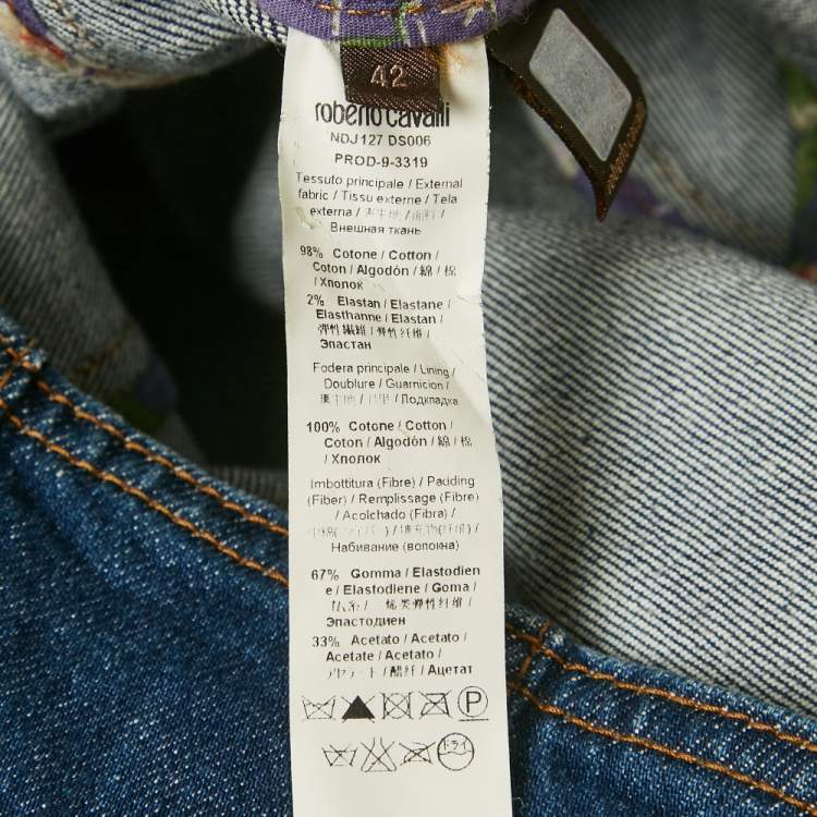 Pre Owned فستان روبرتو كافالي جينز مزين بصديرية أزرق قصير مقاس وسط (ميديوم)