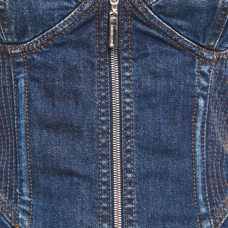 Pre Owned Roberto Cavalli Blue Denim Embellished Bustier Mini Dress S