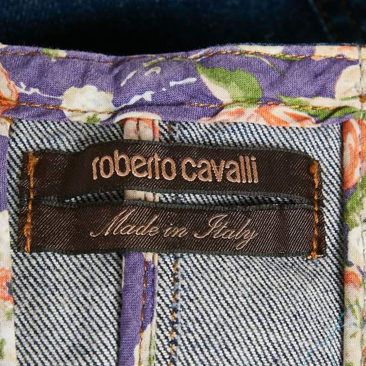 Pre Owned Roberto Cavalli Blue Denim Embellished Bustier Mini Dress S