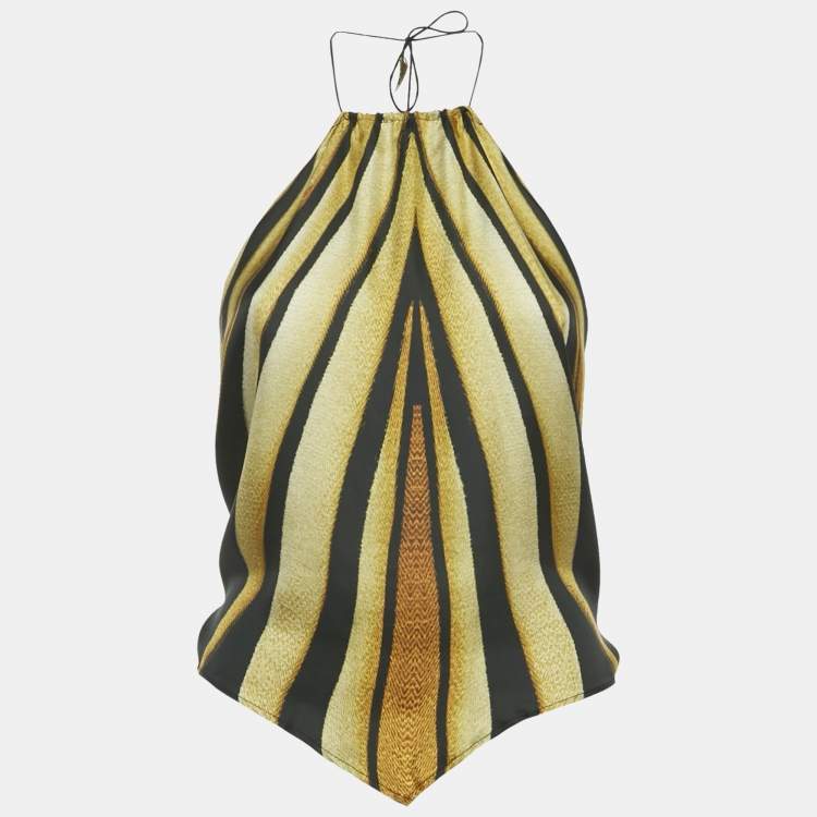 Pre Owned Roberto Cavalli Brown Animal Skin Print Silk Scarf Top XS