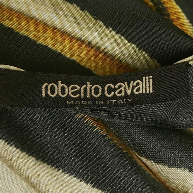 Pre Owned Roberto Cavalli Brown Animal Skin Print Silk Scarf Top XS
