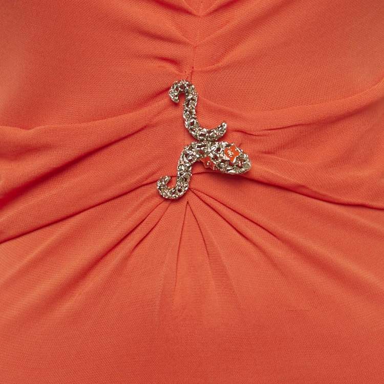 Pre Owned Roberto Cavalli Orange Jersey Draped Sleeveless Mini Dress S