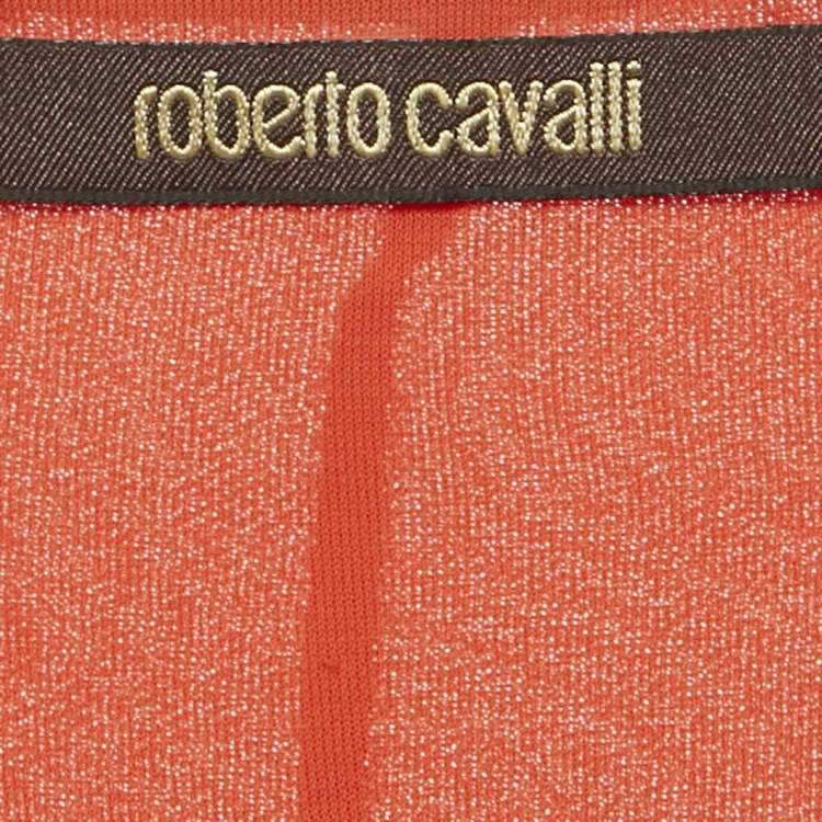 Pre Owned Roberto Cavalli Orange Jersey Draped Sleeveless Mini Dress S