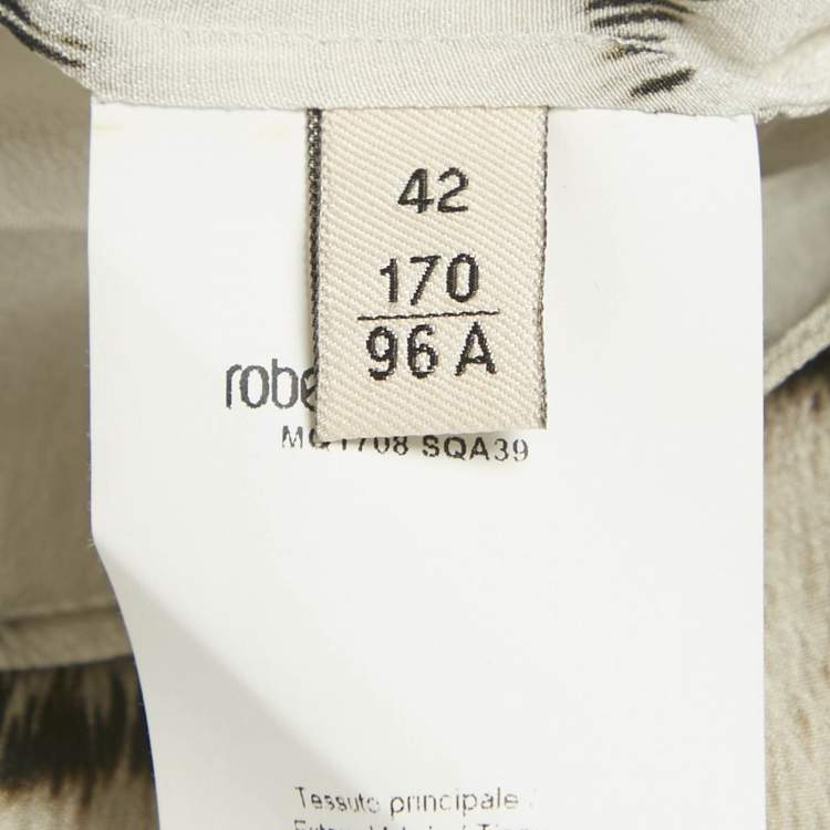 Pre Owned Roberto Cavalli White/Black Zebra Print Silk Bow Detail Shirt M