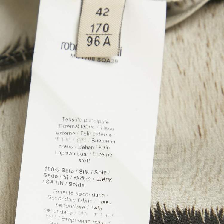 Pre Owned Roberto Cavalli White/Black Zebra Print Silk Bow Detail Shirt M