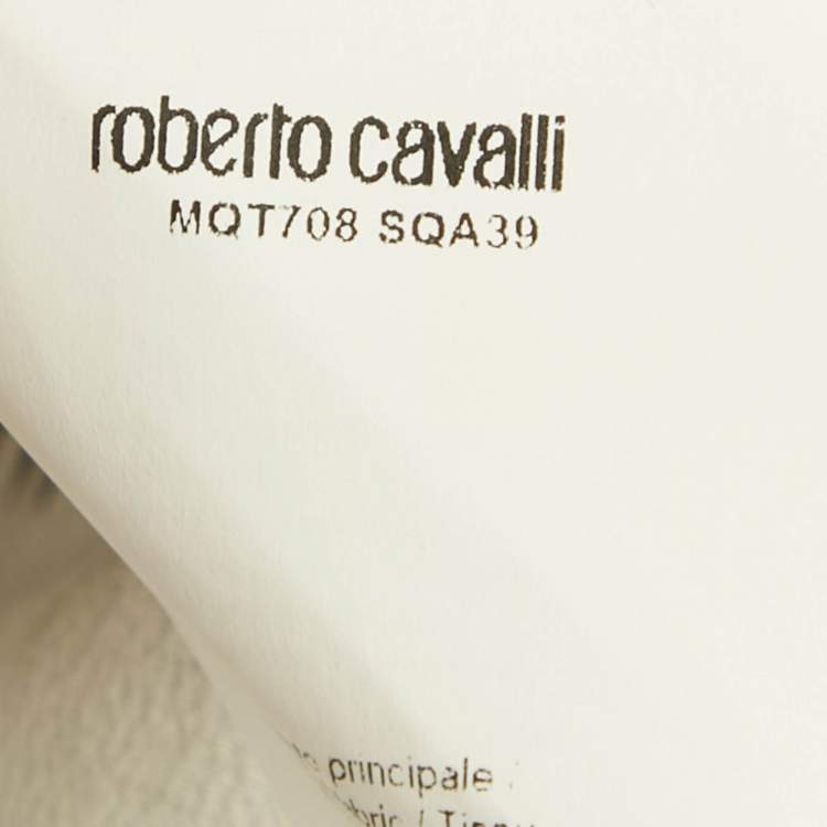 Pre Owned Roberto Cavalli White/Black Zebra Print Silk Bow Detail Shirt M