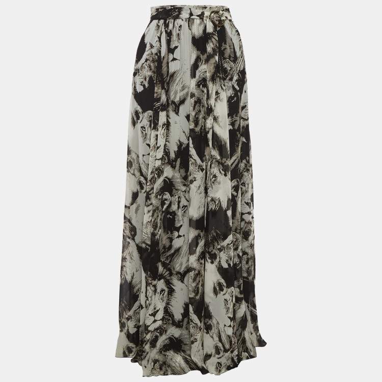 Pre Owned Roberto Cavalli Black/White Print Silk Maxi Skirt S