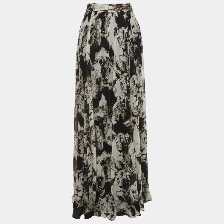 Pre Owned Roberto Cavalli Black/White Print Silk Maxi Skirt S