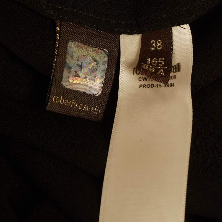 Pre Owned Roberto Cavalli Black/White Print Silk Maxi Skirt S