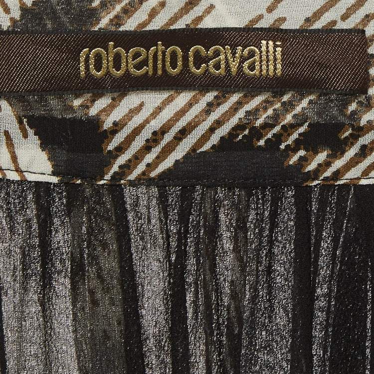 Pre Owned Roberto Cavalli Black/White Print Silk Maxi Skirt S