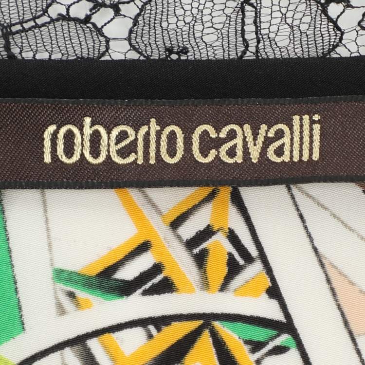 Pre Owned Roberto Cavalli Multicolor Printed Silk and Lace Camisole M