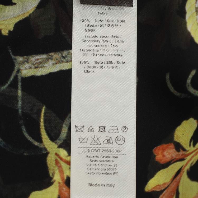 Pre Owned Roberto Cavalli Black Multicolor Floral Print Silk Belted Top S