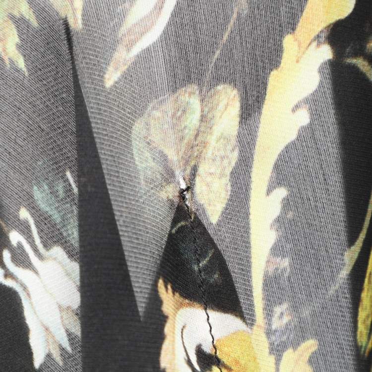 Pre Owned Roberto Cavalli Black Multicolor Floral Print Silk Belted Top S