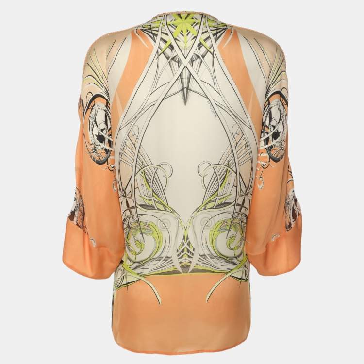 Pre Owned Roberto Cavalli Multicolor Printed Silk Top S