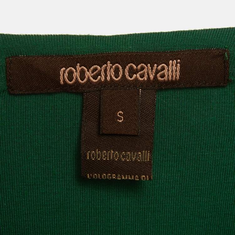 Pre Owned Roberto Cavalli Green Jersey Snake Detail Top S