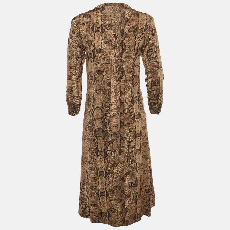 Pre Owned Roberto Cavalli Brown Snakeskin Print Jersey Embellished Midi Dress L