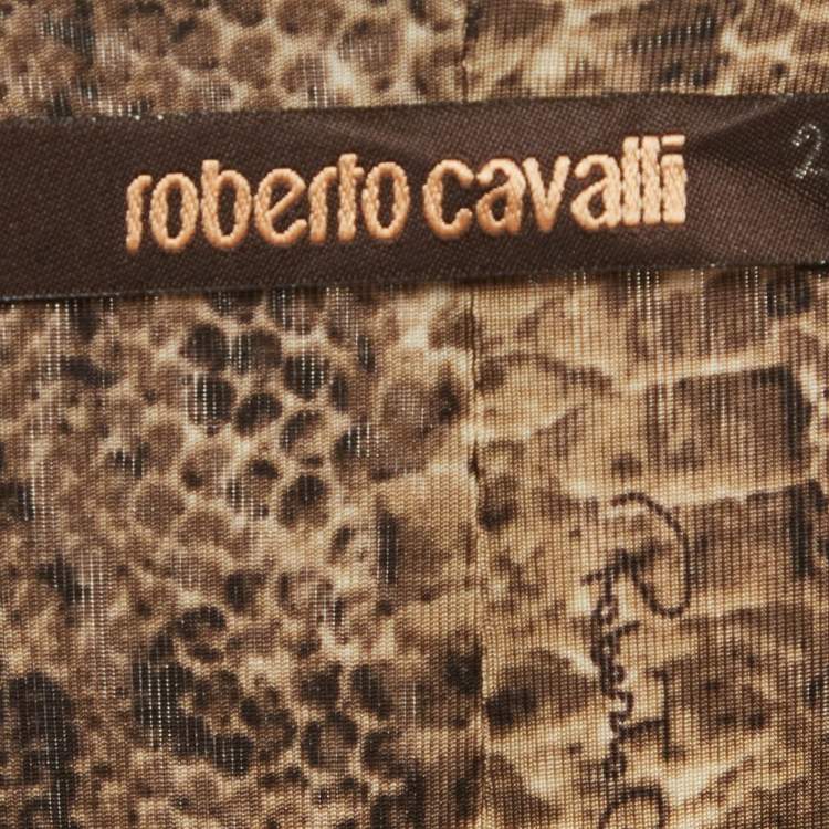 Pre Owned Roberto Cavalli Brown Snakeskin Print Jersey Embellished Midi Dress L