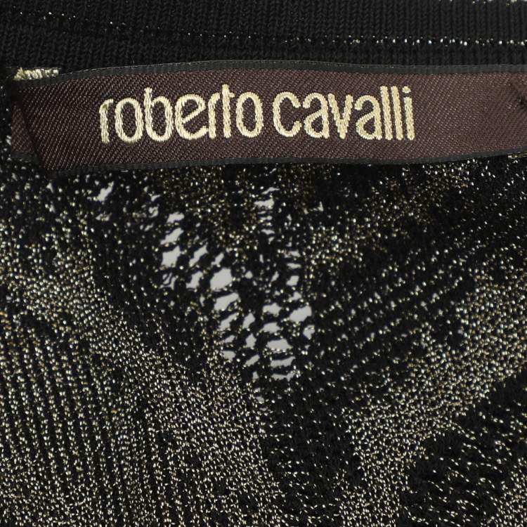 Pre Owned Roberto Cavalli Black/Gold Lurex Knit Long Dress M