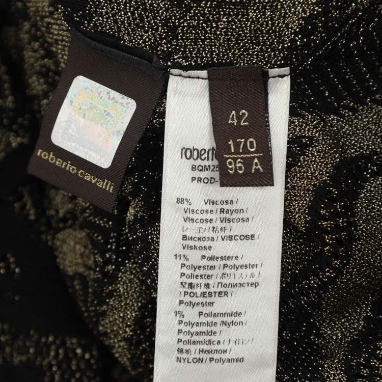 Pre Owned Roberto Cavalli Black/Gold Lurex Knit Long Dress M