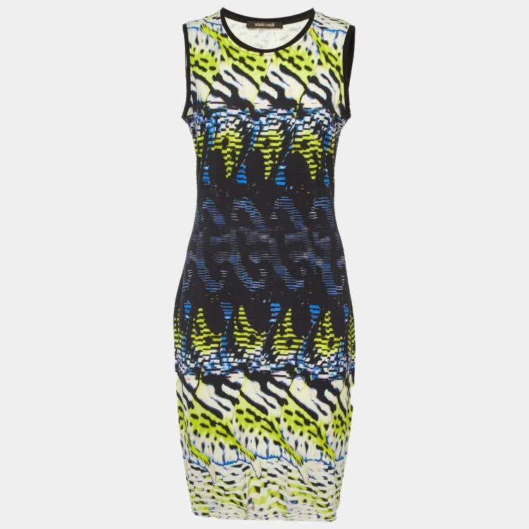 Pre Owned Roberto Cavalli Multicolor Printed Crepe Sleeveless Dress M