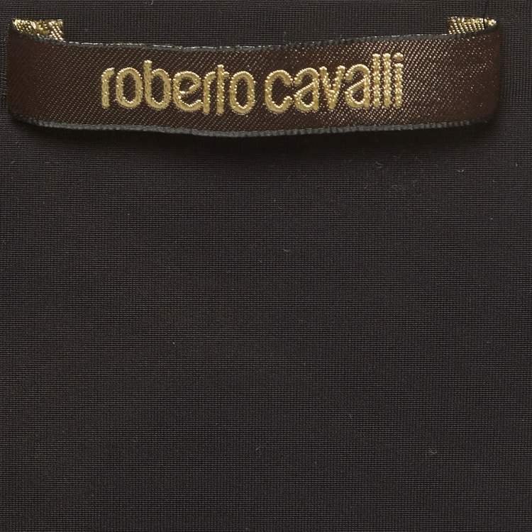 Pre Owned Roberto Cavalli Black Floral Print Jersey Cap Sleeve Top S