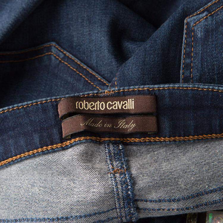 Pre Owned Roberto Cavalli Indigo Dark Wash Faded Effect Denim Slim Fit Stretch Jeans M