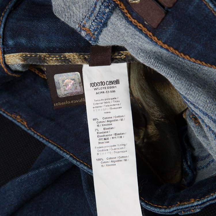 Pre Owned Roberto Cavalli Indigo Dark Wash Faded Effect Denim Slim Fit Stretch Jeans M