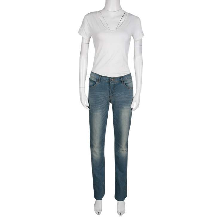 Pre Owned Roberto Cavalli Blue Faded Effect Denim Stretch Jeans L