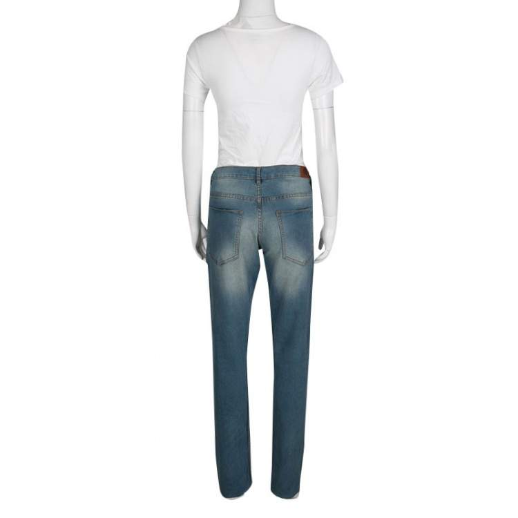 Pre Owned Roberto Cavalli Blue Faded Effect Denim Stretch Jeans L