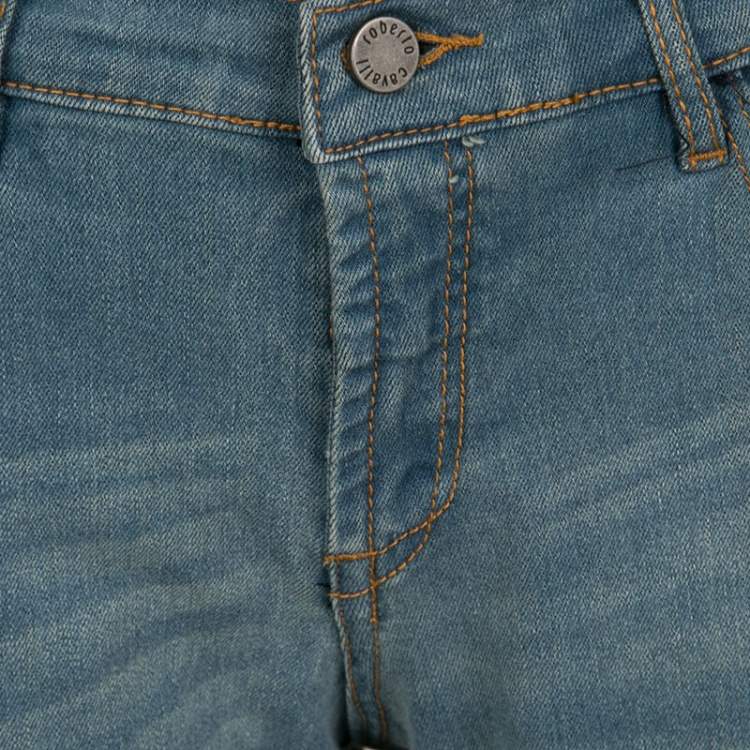 Pre Owned Roberto Cavalli Blue Faded Effect Denim Stretch Jeans L