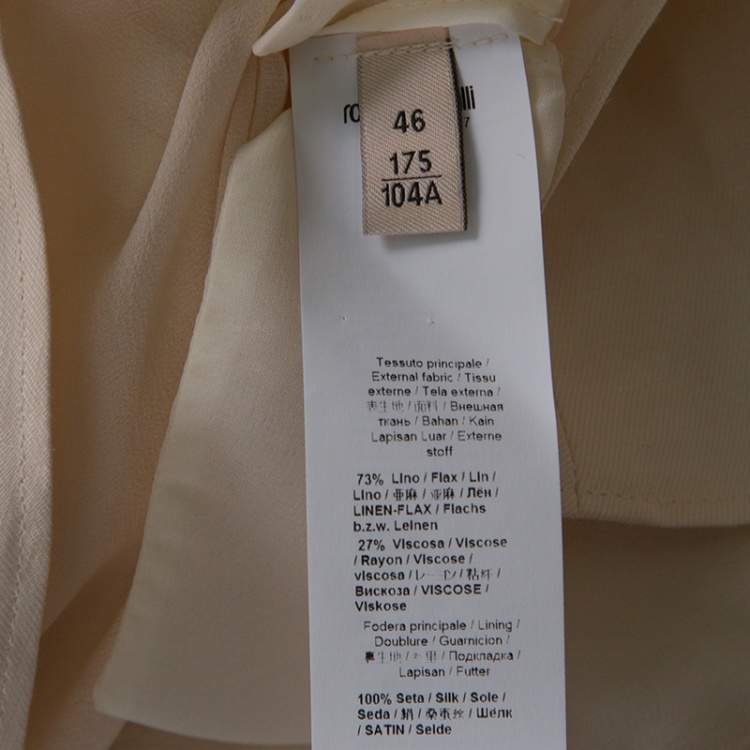 Pre Owned Roberto Cavalli Firenze Beige Linen Ruffled Front Tie Detail Sleeveless Top L