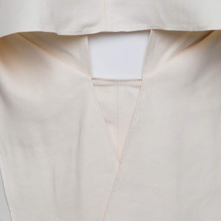 Pre Owned Roberto Cavalli Firenze Beige Linen Ruffled Front Tie Detail Sleeveless Top S
