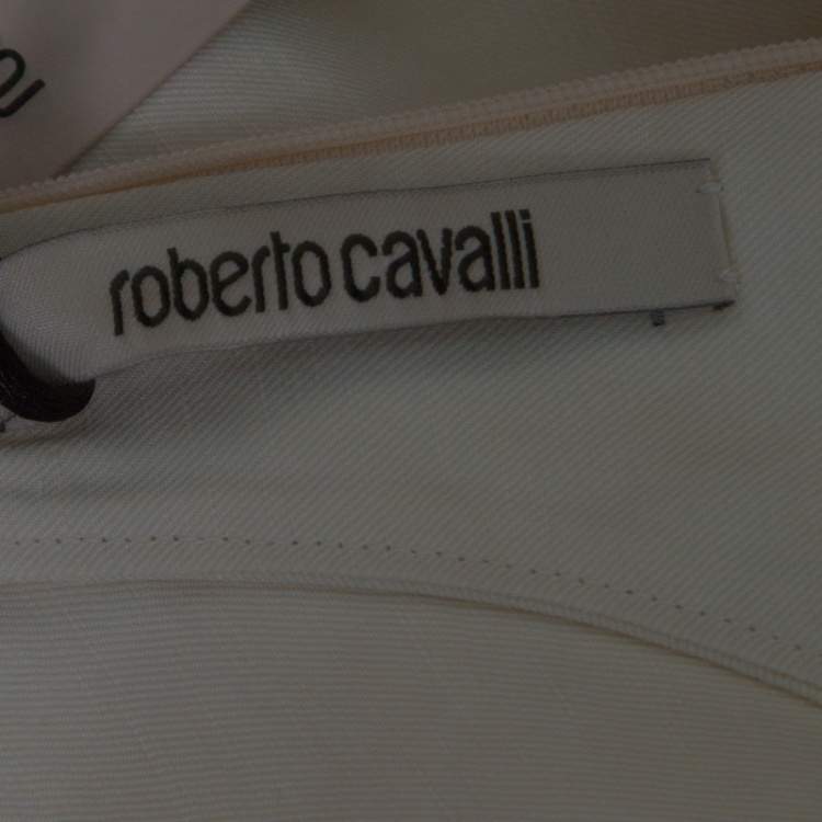 Pre Owned Roberto Cavalli Firenze Beige Linen Ruffled Front Tie Detail Sleeveless Top S