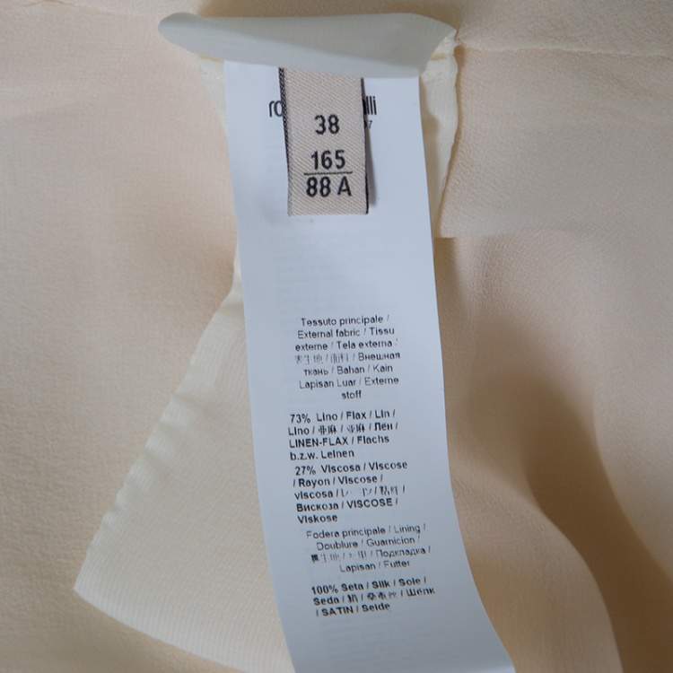 Pre Owned Roberto Cavalli Firenze Beige Linen Ruffled Front Tie Detail Sleeveless Top S