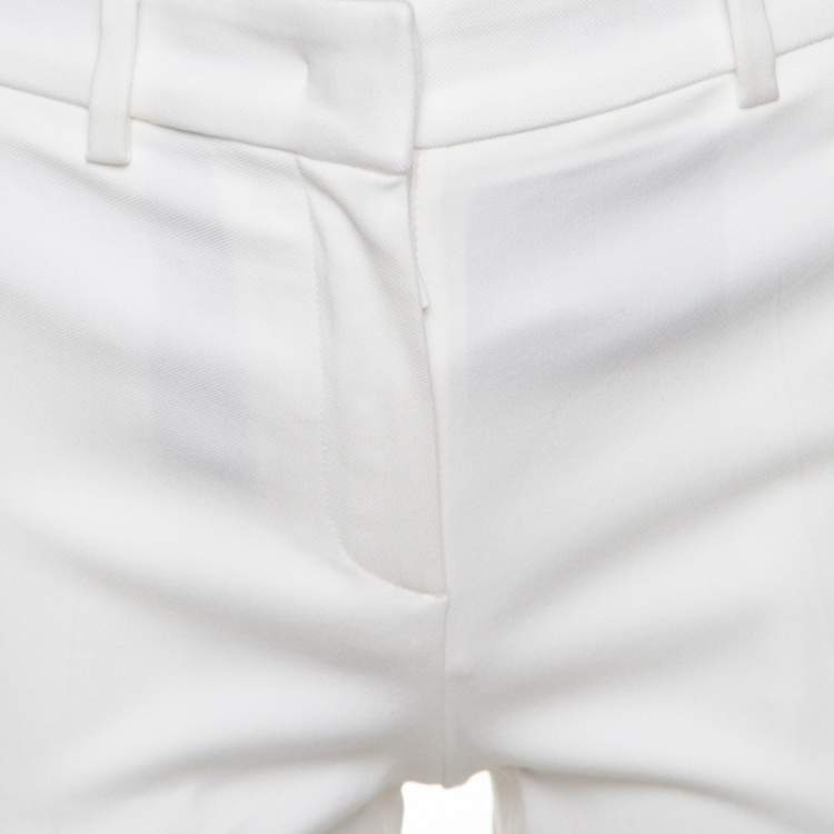 Pre Owned Roberto Cavalli Firenze White Cotton High Waist Straight Fit Pants L