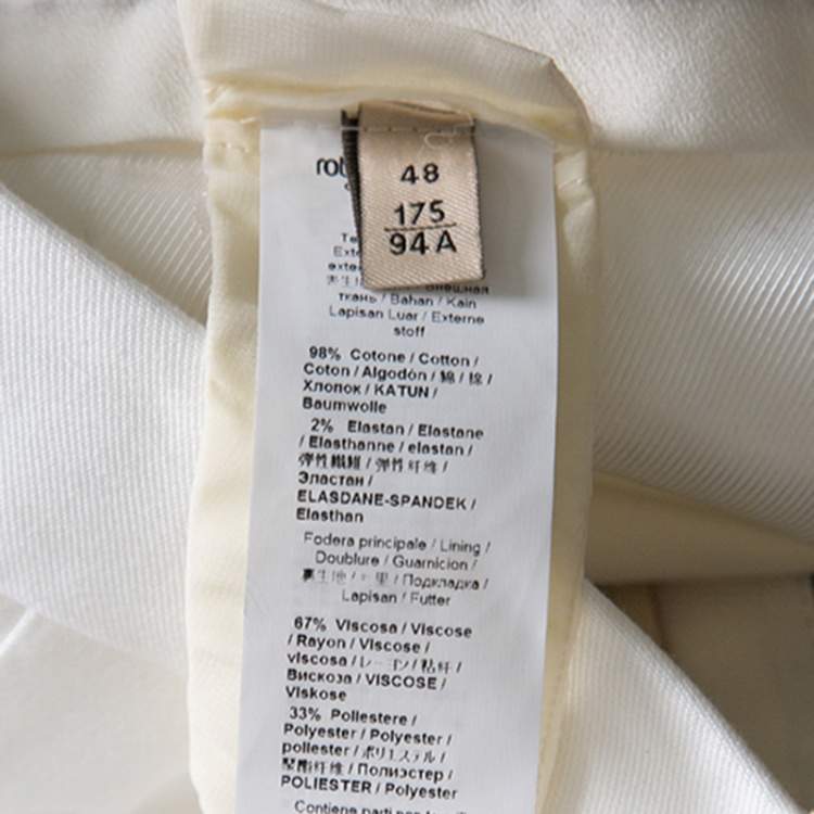 Pre Owned Roberto Cavalli Firenze White Cotton High Waist Straight Fit Pants L