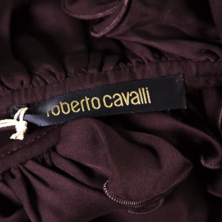 Pre Owned Roberto Cavalli Brown Ruffled Silk Sheer Blouse S