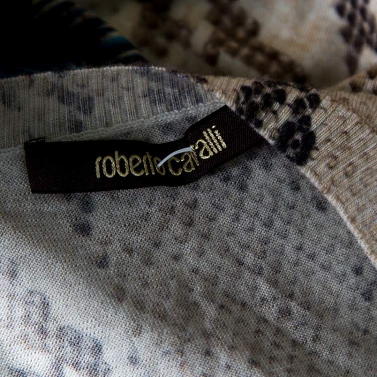 مملوكة مسبقًا Roberto Cavalli Snakeskin Print Punto Stoffa V Neck Blouse S