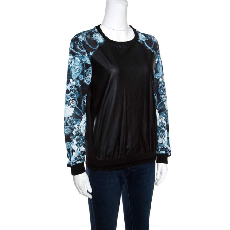 Pre Owned Roberto Cavalli Gym Faux Leather Detail Raglan Sleeve Sweatshirt S